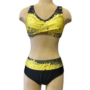 Bikini Swimsuit Black & Yellow L Large New